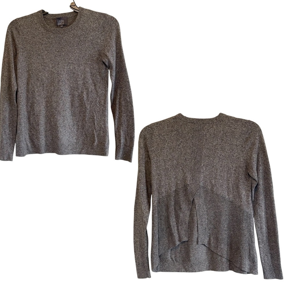 Leo & Sage Crew Neck Long Sleeve Vented Back Cotton Silk Gray Womens Size XS